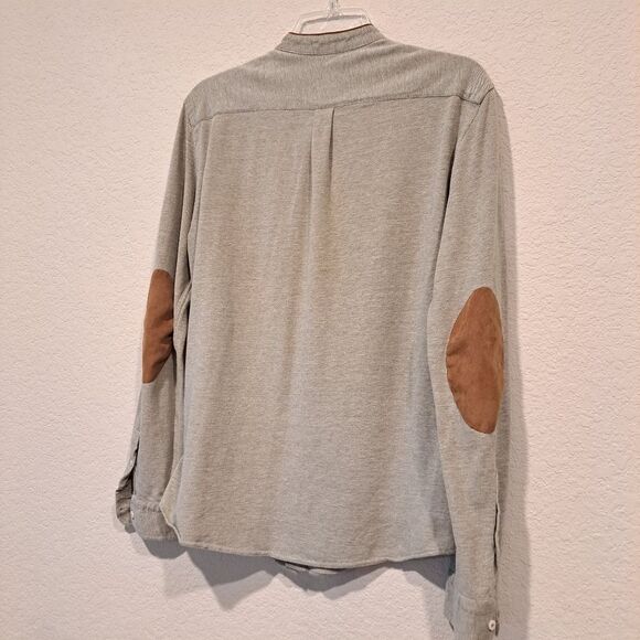 Zara Regular Fit button-down shirt heathered pale green suede elbow patch Mens M - Picture 6 of 7